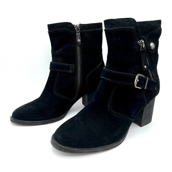 Blondo Waterproof Suede Leather Heeled Moto Booties Chunky Heel Winter Boots 7.5 - Picture 3 of 11